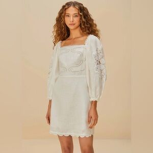 Farm Rio Off-White Embroidered Premium Linen Mini Dress